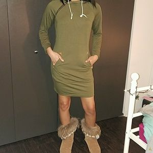 Dresses | Nwot Olive Green Hoodie Dress 